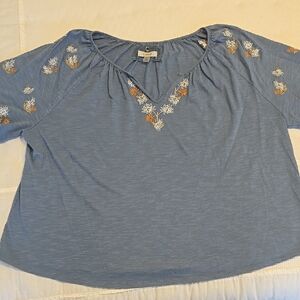 Cupio Blue and Gold Embellished Relaxed Blouse